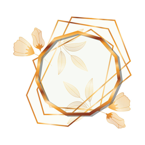 frame golden with flowers isolated icon - Wektor, obraz