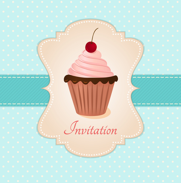 Vintage card with cherry cupcake. Vector illustration - Vecteur, image