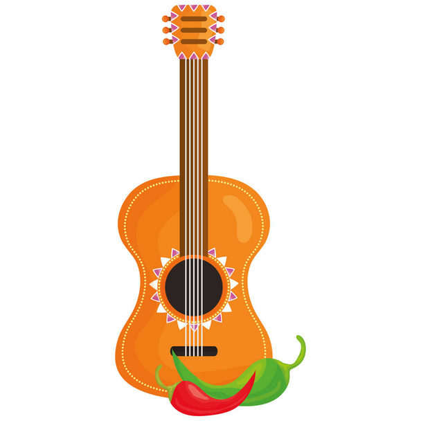 guitar instrument and chilli pepper - Vector, Image