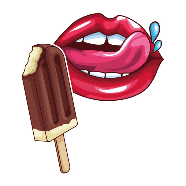 Ice lolly and sexy lips
 - Вектор,изображение