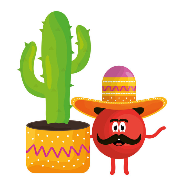 mexican emoji with hat and cactus character - Vector, Image