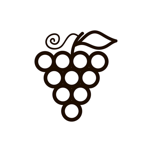 Szőlő ikon. Élelmiszeripari termék. Sziluett. Őszi szimbólum. Rakás szőlő leveles. Sík ikon. - Vektor, kép