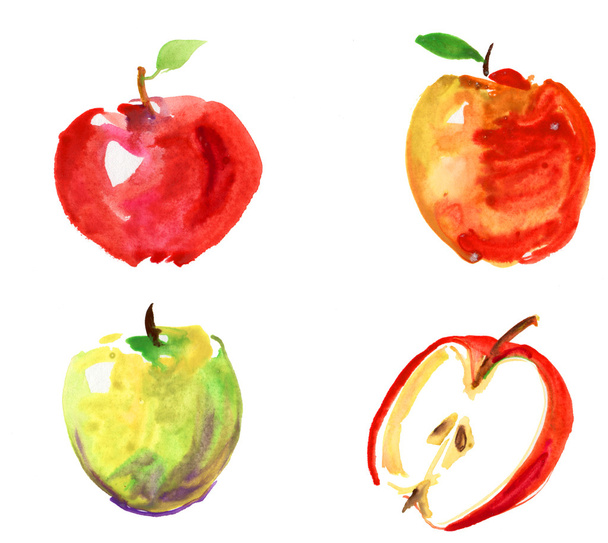 Set of hand drawn apples watercolor - Photo, Image