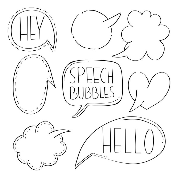 Conjunto de burbujas de voz Doodle lindo con citas y texto
. - Vector, Imagen