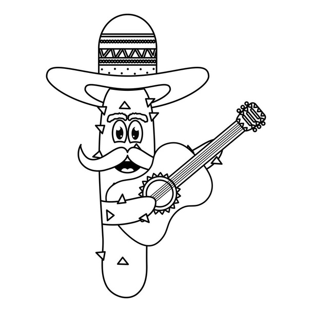 cactus mexicano con sombrero y personaje cómico de guitarra
 - Vector, imagen