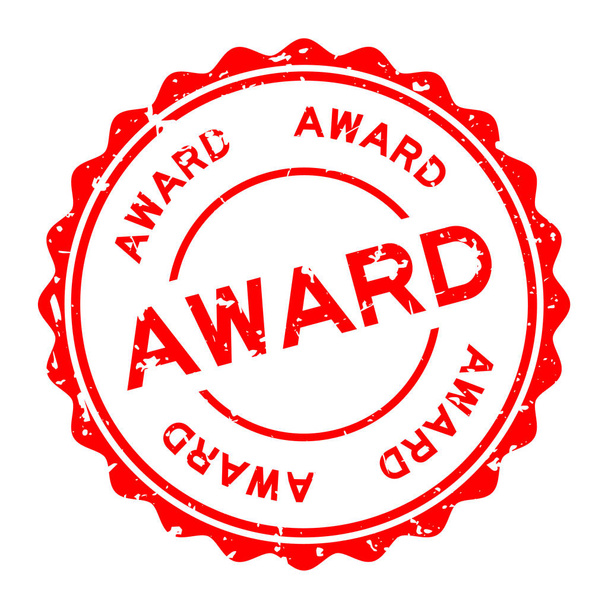 Grunge piros díjat szó kerek gumi pecsét bélyegző fehér háttér - Vektor, kép