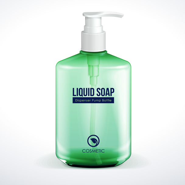 Dispenser Pump Cosmetic Or Hygiene Green Glass Bottle Of Gel, Liquid Soap, Lotion, Cream, Shampoo. Vector EPS10 - Vetor, Imagem