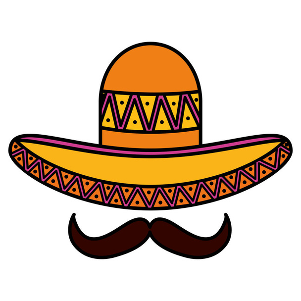 Мексиканская шляпа с усами традиционная икона
 - Вектор,изображение
