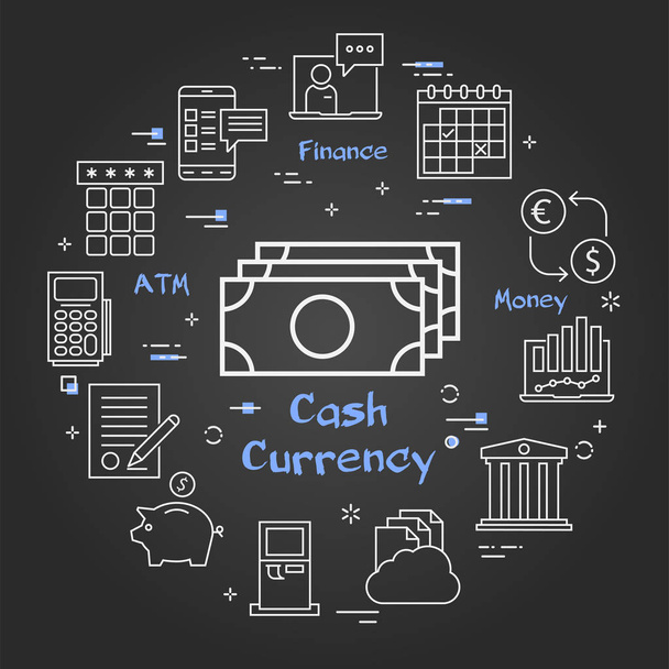 Black Finance concept-geld bankbiljetten valuta - Vector, afbeelding
