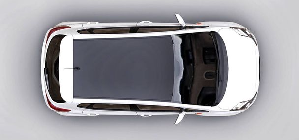 Witte stadsauto met blanco oppervlak voor uw creatieve ontwerp. 3D-weergave. - Foto, afbeelding