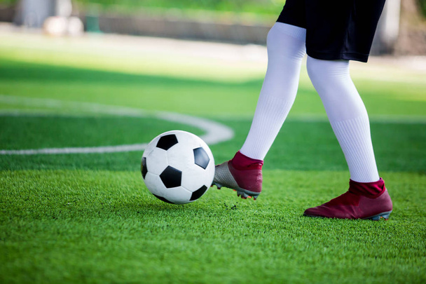 制御し、アートにゴールにボールをシュートするサッカー プレーヤーの速度を実行します。 - 写真・画像
