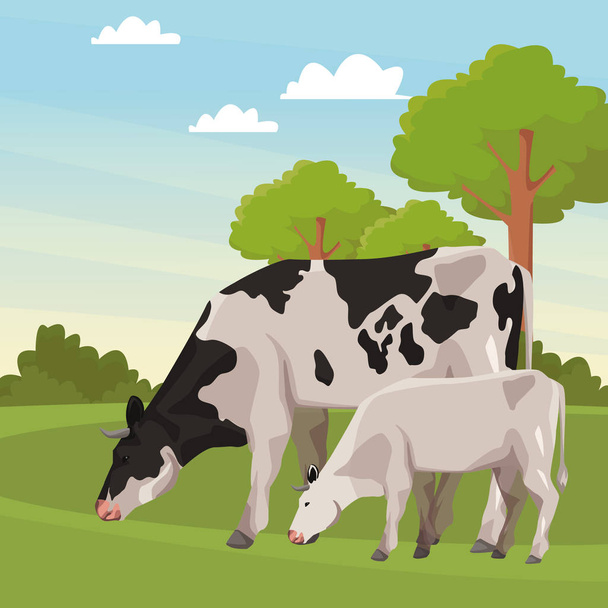 cow and calf - Διάνυσμα, εικόνα