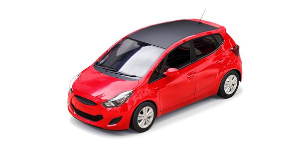 Κόκκινο αυτοκίνητο πόλης με κενή επιφάνεια για το δημιουργικό σχεδιασμό σας. 3D απόδοση. - Φωτογραφία, εικόνα