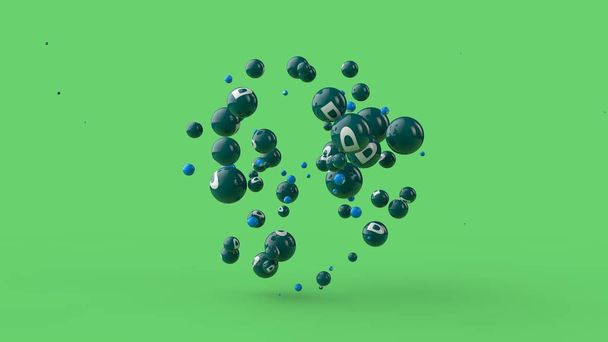 3D-kuva monia palloja eri värejä eristetty vihreällä pohjalla. Vitamiinit ovat hajallaan avaruudessa. Ajatus terveellisestä ruokavaliosta, voimasta ja terveydestä. 3D-renderointi
 - Valokuva, kuva