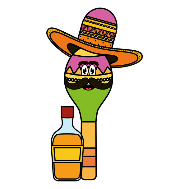 Марака з мексиканським персонажем капелюха і пляшкою текіли
 - Вектор, зображення