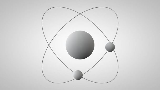 3D иллюстрация модели атома с ядром и двумя электронами на орбитах. 3D модель структуры атома Резерфорда. Идея, символ атомной энергии. 3D рендеринг на белом фоне изолирован
. - Фото, изображение