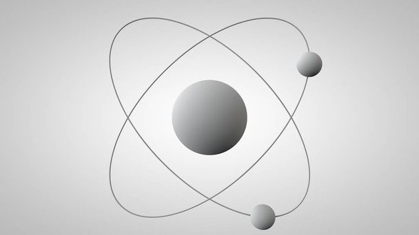 3D-kuva atomimallista, jossa on ydin ja kaksi elektronia kiertoradalla. Rutherford-atomin rakenteen 3D-malli. Idea, ydinenergian symboli. 3D renderöinti valkoisella taustalla eristetty
. - Valokuva, kuva