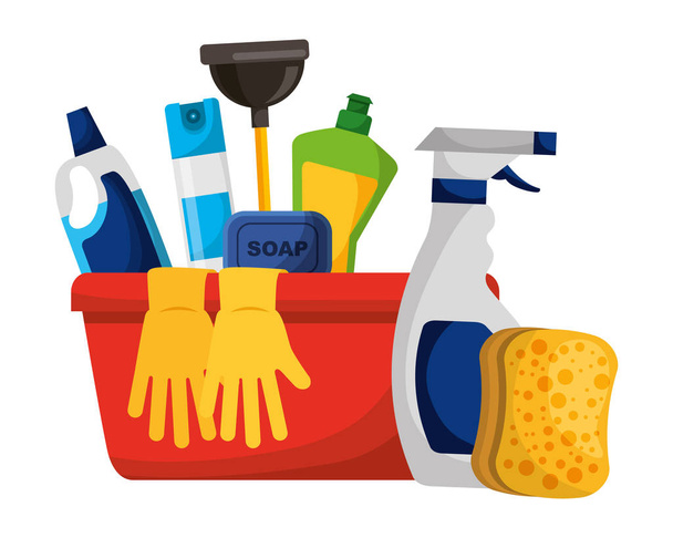 προϊόντα καθαρισμού και προμήθειες - Διάνυσμα, εικόνα