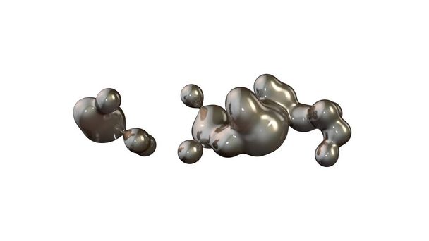 Ilustración 3D de metal fundido, en gravedad cero. Gotas de metal se fusionan entre sí. Representación 3D sobre fondo blanco, imagen aislada
. - Foto, imagen