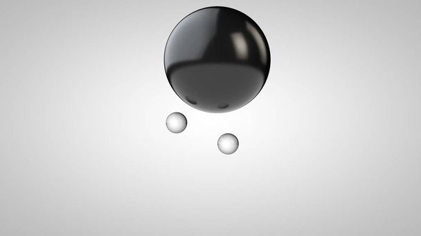 3D illusztrálja fekete golyó, egy nagy és két kis golyót. a levegőben a fehér háttéren izolált gömbök. 3D-s rendering egy absztrakció. Geometriai objektumokat tartalmazó terület. - Fotó, kép
