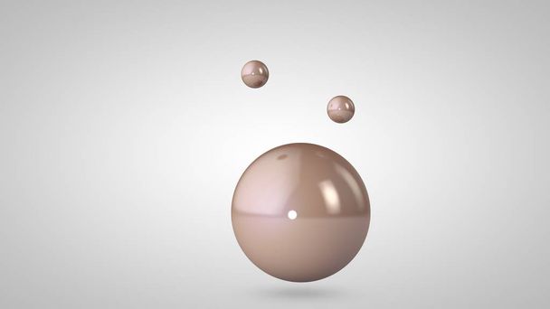 3D illustration of pink, shiny balls, one big and two small balls. Spheres in the air, isolated on a white background. 3D rendering of an abstraction. Space with geometric, round objects. - Photo, Image