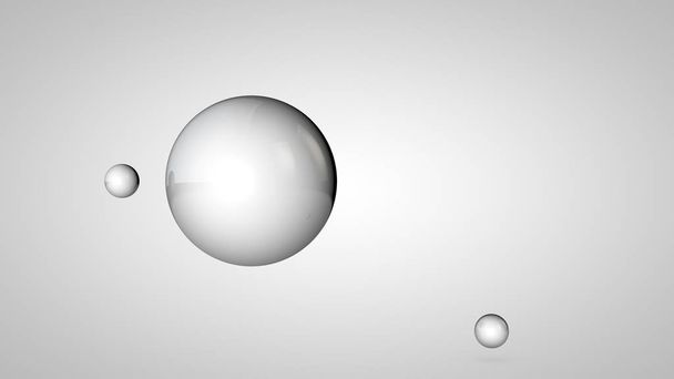 3D illustration of black and white balls, one large and two small balls. Spheres in the air, isolated on a white background. 3D rendering of an abstraction. Space with geometric, round objects. - Photo, Image