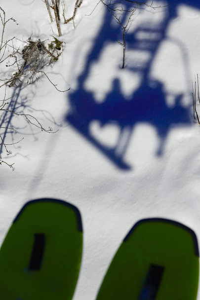 Orsa, Dalarna province, Sweden Skiers on the ski lift in the Orsa ski resort. - Photo, Image