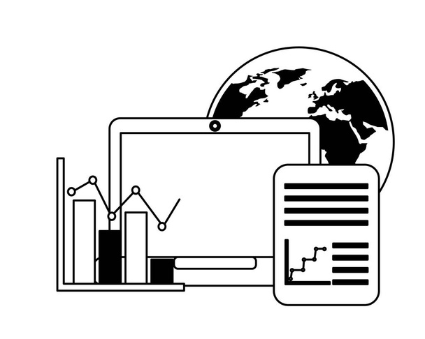 世界のノートパソコンの文書データレポートビジネス - ベクター画像