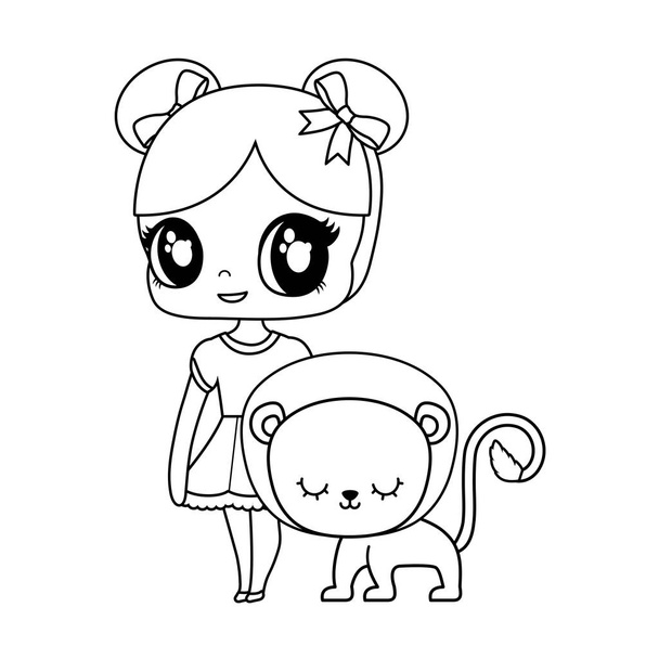 cute little doll with lion animal - Vector, Image