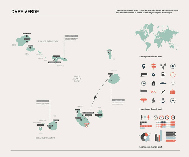 Cape Verde vektör haritası.  - Vektör, Görsel