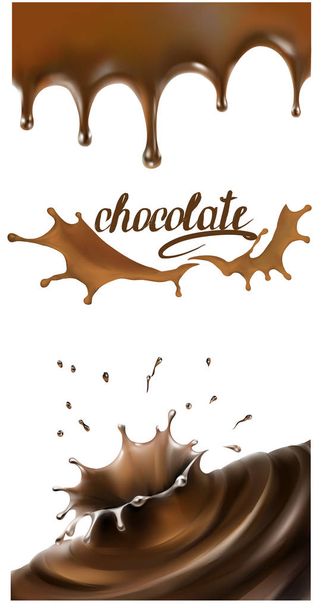 milk and chocolate caramel cocoa yogurt splashes drops realistic - Wektor, obraz