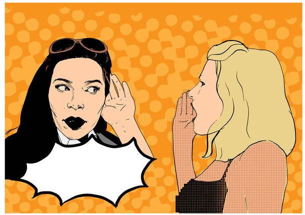 retro girl listening with hand to ear vector - Vector, Image