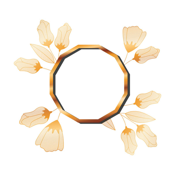 frame gouden met bloemen geïsoleerd icoon - Vector, afbeelding