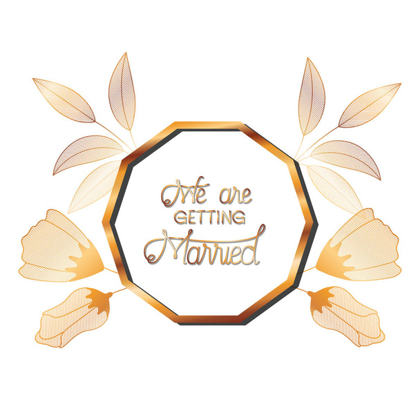 invitation de mariage dans cadre doré avec des fleurs
 - Vecteur, image