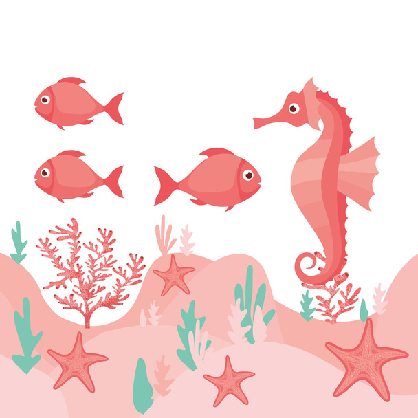 パターン海馬と海藻孤立したアイコン - ベクター画像