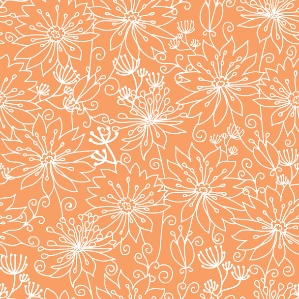 Orange and white lineart flowers seamless pattern background - Vektör, Görsel