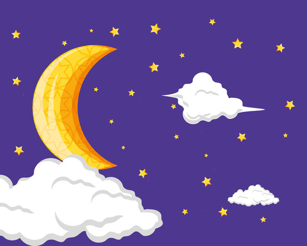 Ramadan kareem card with moon at night
 - Вектор,изображение