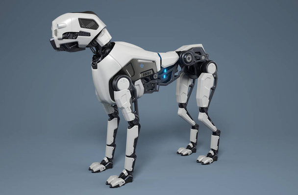 ロボット犬は灰色の背景に立っています - 写真・画像