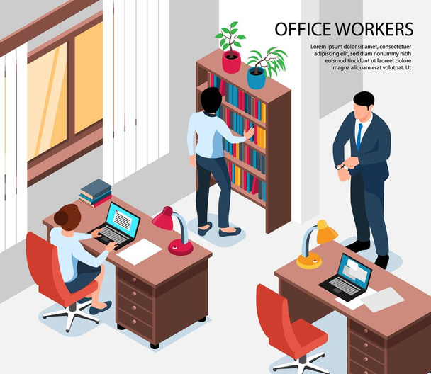 Office Workers Isometric Illustration - Διάνυσμα, εικόνα