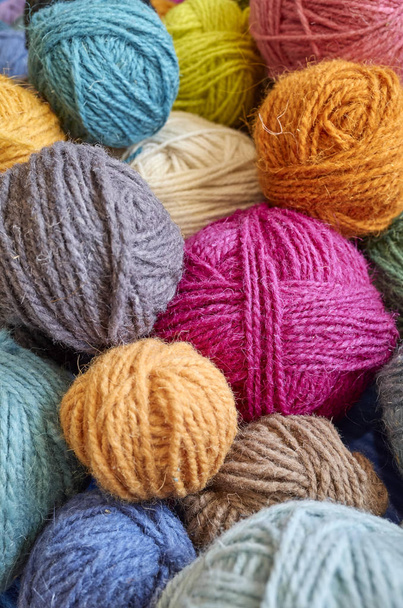 Picture of colorful wool yarn balls. - Photo, Image