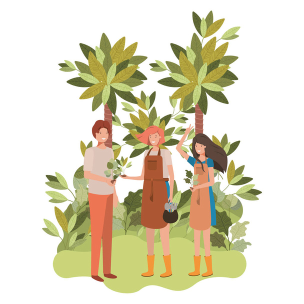 группа садовников с характером ландшафтного аватара
 - Вектор,изображение