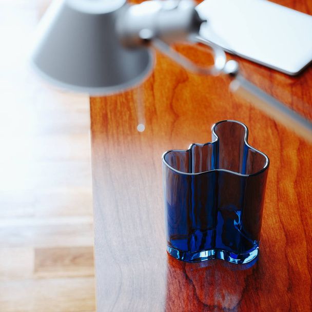 Glass vintage vase on wooden background 3d render - Foto, Imagem