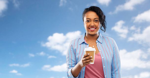 happy african american woman drinking coffee - Foto, Imagen