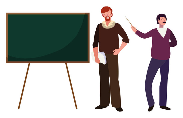 teachers couple with chalkboard characters - Vector, Image