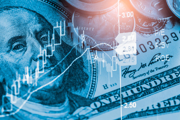 株式市場や外国為替取引のグラフとローソク足チャートの在留 - 写真・画像