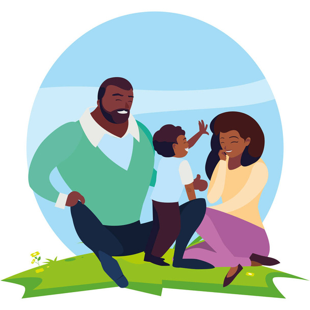 negro padres pareja con hijo en el paisaje
 - Vector, Imagen