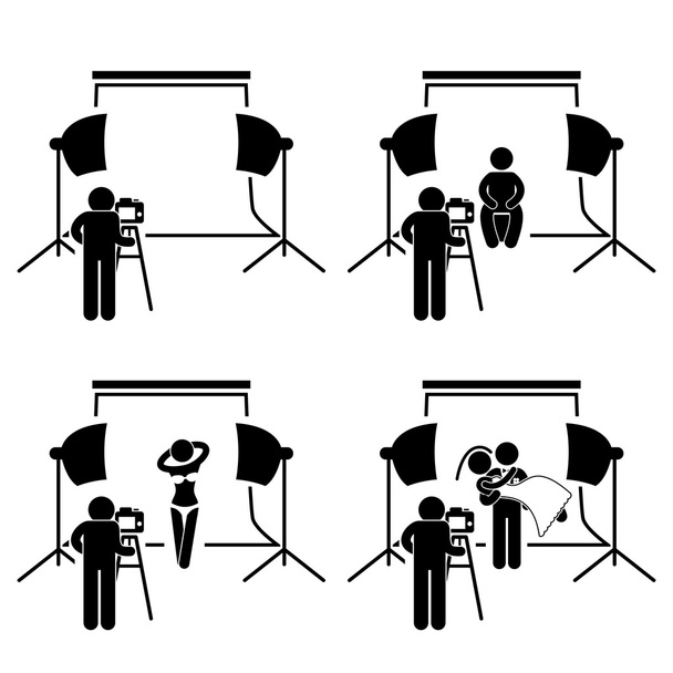 fotograaf studiofotografie schieten stok figuur pictogram pictogram - Vector, afbeelding
