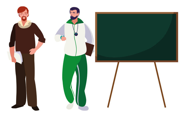teachers classic and sports with chalkboard - Vector, Image