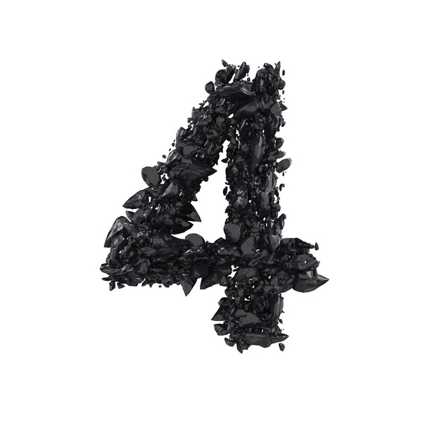 isolated Black Obsidian number 4  on white background - Photo, Image