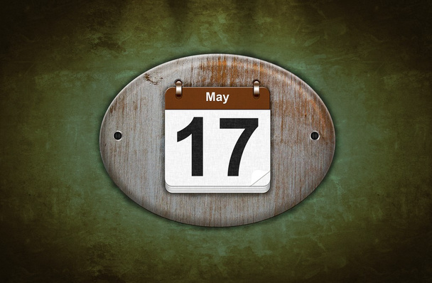 Antiguo calendario de madera con 17 de mayo
. - Foto, Imagen